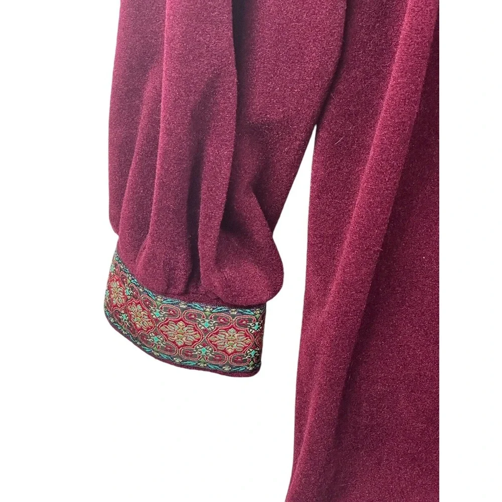 VTG XL VANITY FAIR FLEECE  ROBE HOUSECOAT Burgandy Metallic Accents 1/2 Zippered